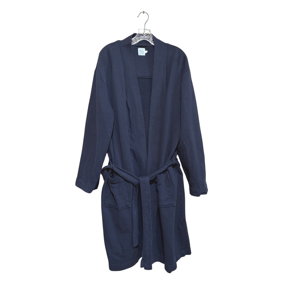 John Lewis & Partners Men Large Navy Cotton Robe Loungewear Comfy Cozy Clean